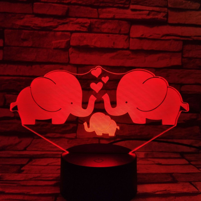 Elefánt család 7 színű 3D led lámpa