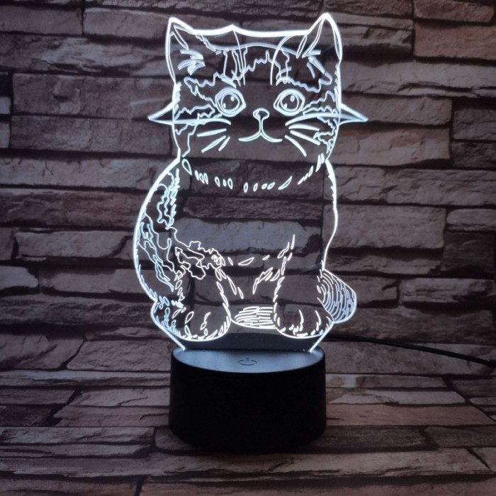 Cica 7 színű 3D led lámpa