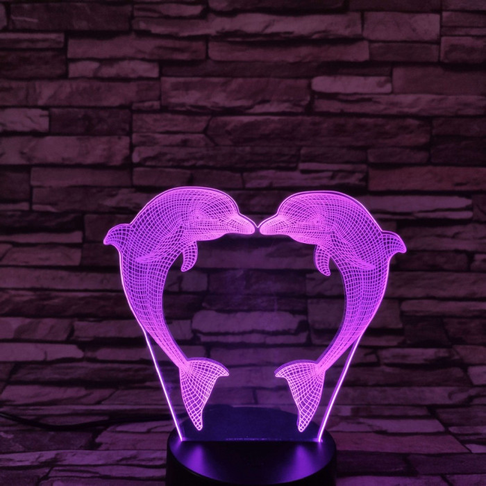 Delfin szív 7 színű 3D led lámpa