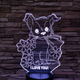 Kiskutya virág 7színű 3D led lámpa
