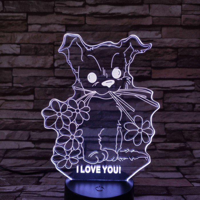 Kiskutya virág 7színű 3D led lámpa