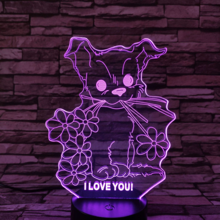 Kiskutya virág 7színű 3D led lámpa