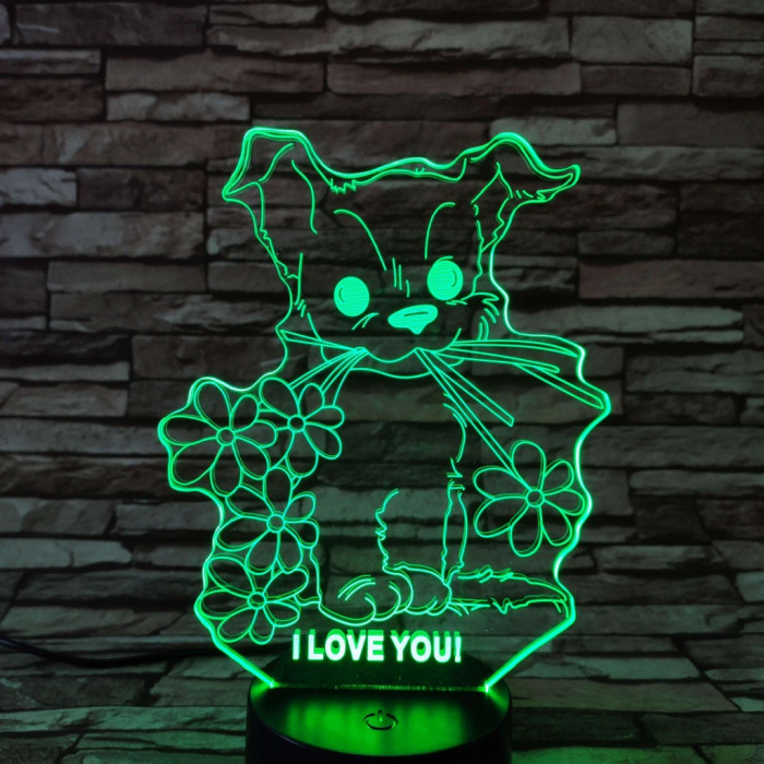 Kiskutya virág 7színű 3D led lámpa