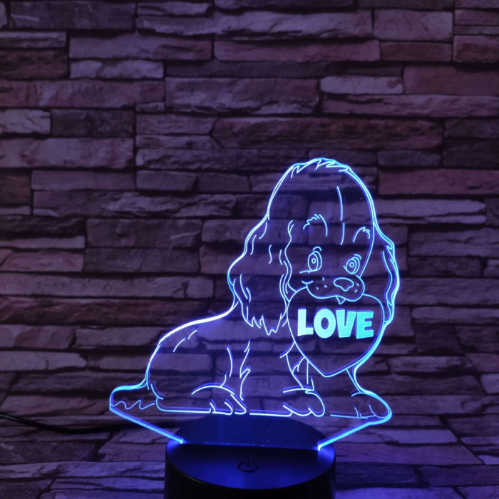 Kiskutya szív 7színű 3D led lámpa