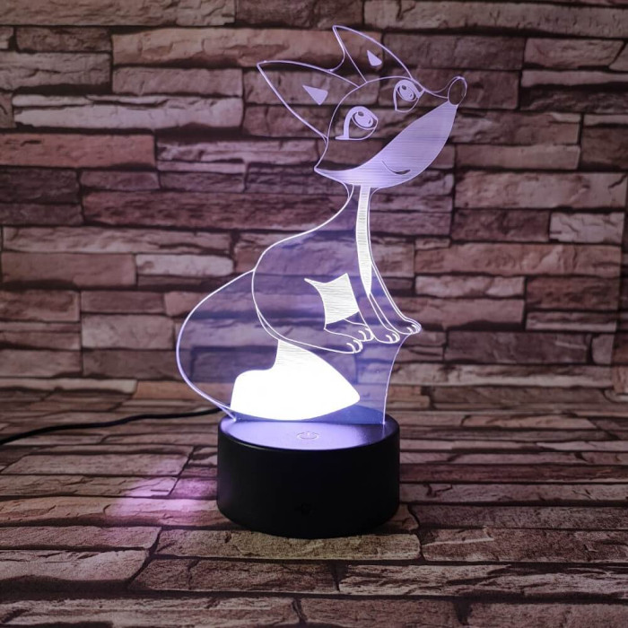 Róka mosoly 7 színű 3D led lámpa