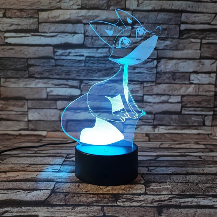 Róka mosoly 7 színű 3D led lámpa