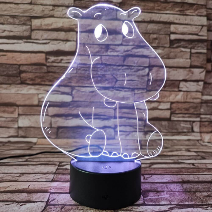 Víziló szégyenlős 3D led lámpa