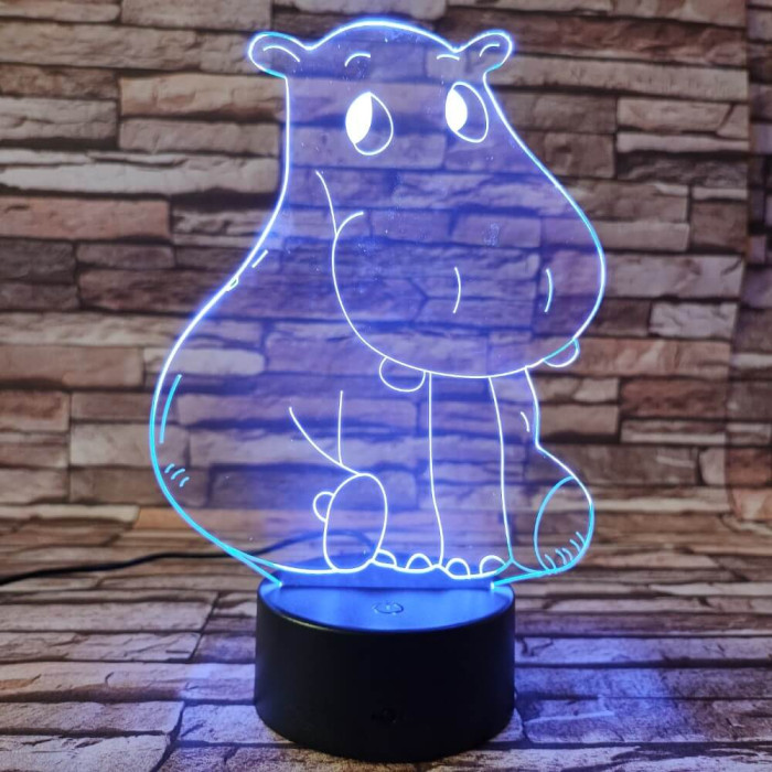 Víziló szégyenlős 3D led lámpa