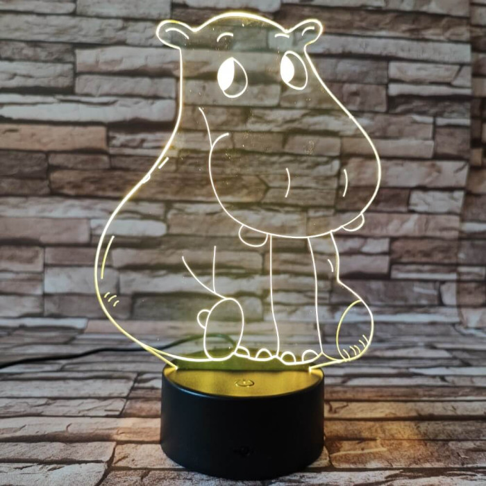 Víziló szégyenlős 3D led lámpa