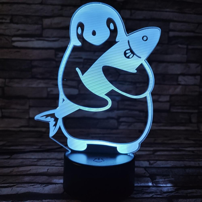 Pingvin 2 7 színű 3D led lámpa