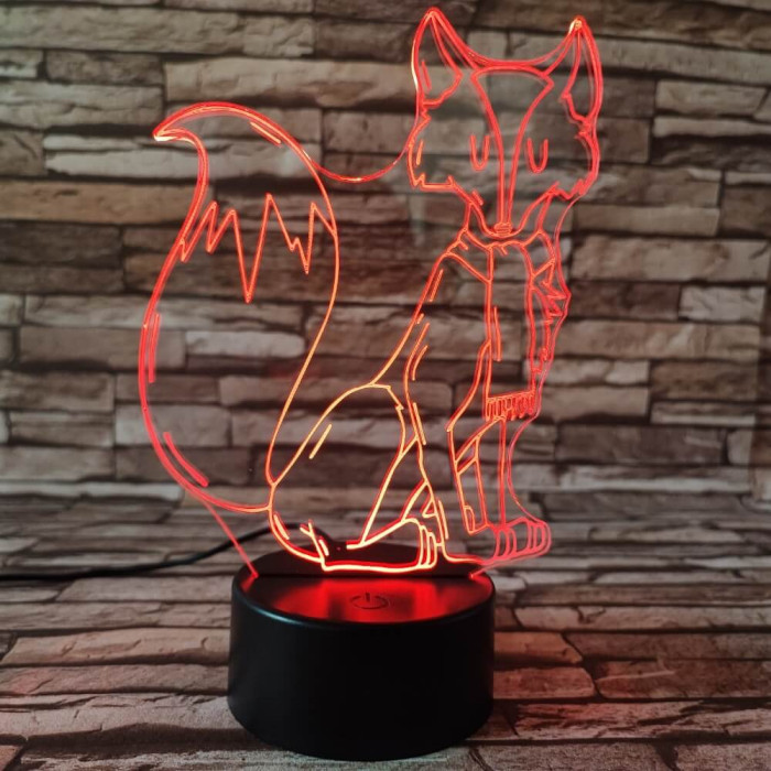 Sálas róka  7 színű 3D led lámpa