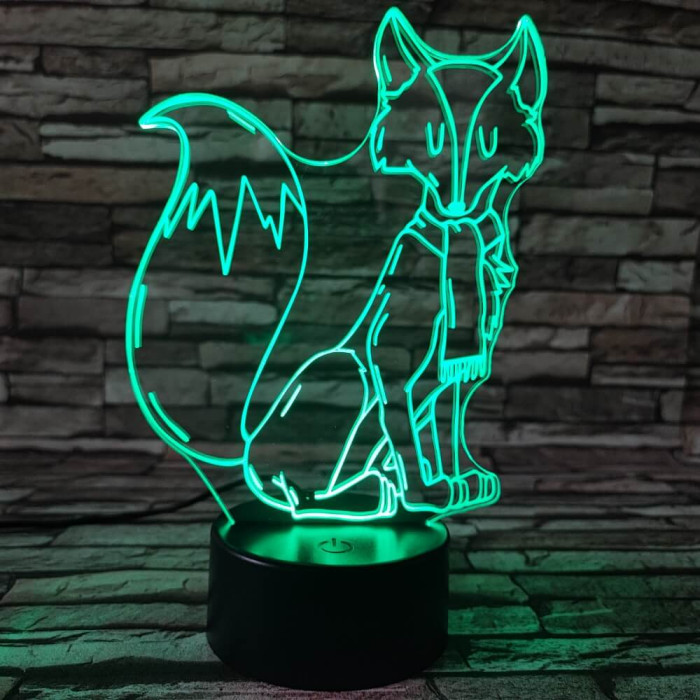 Sálas róka  7 színű 3D led lámpa
