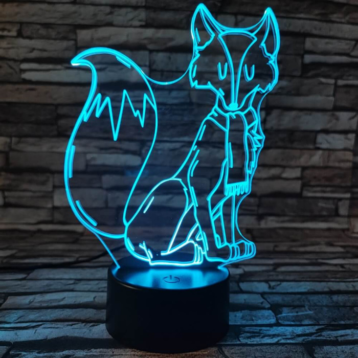 Sálas róka  7 színű 3D led lámpa
