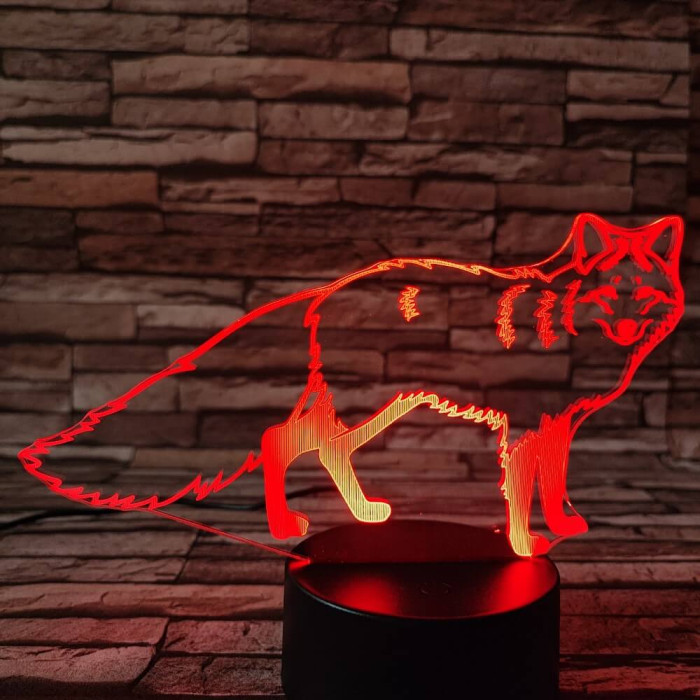 Róka 3 7 színű 3D led lámpa