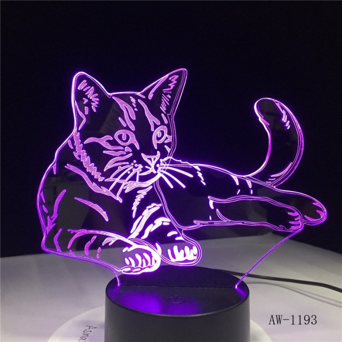 Fekvő Cica 3D led lámpa