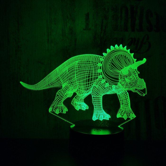 Triceratops dinó 7 színű 3D led lámpa