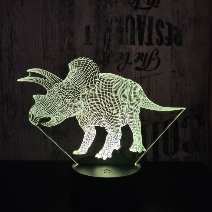 Triceratops 3 7 színű 3D led lámpa