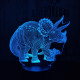 Triceratops család 7 színű 3D led lámpa