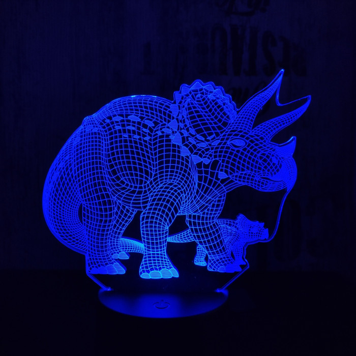 Triceratops család 7 színű 3D led lámpa