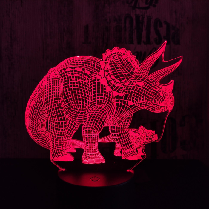 Triceratops család 7 színű 3D led lámpa