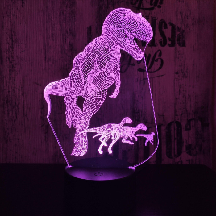 Alfa a T rex 7 színű 3D led lámpa