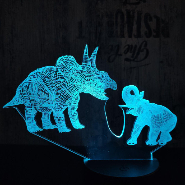 Triceratops és Elefánt 7 színű 3D led lámpa