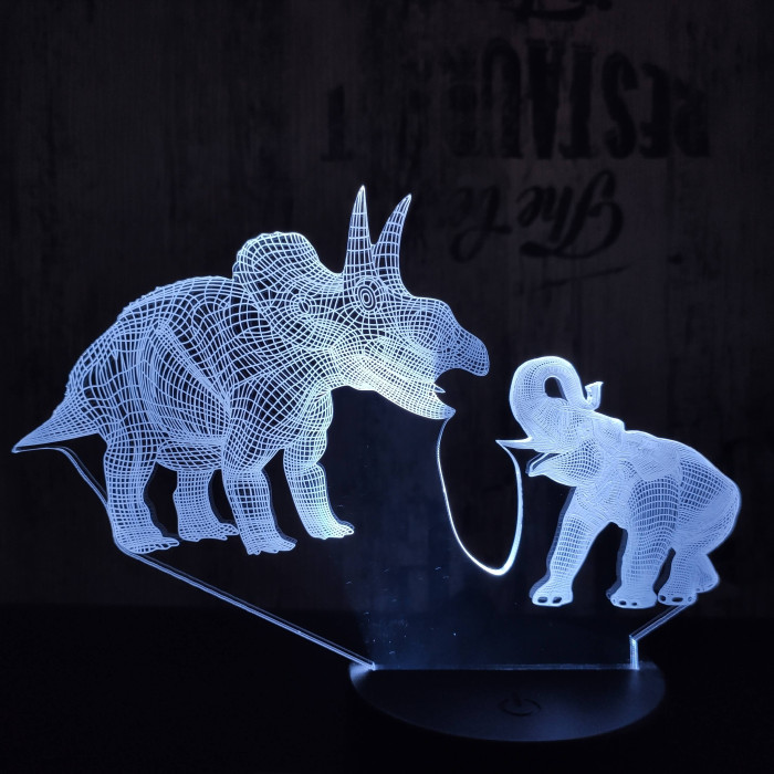 Triceratops és Elefánt 7 színű 3D led lámpa