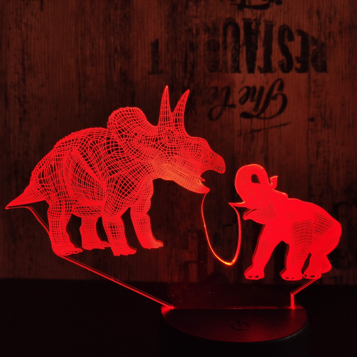 Triceratops és Elefánt 7 színű 3D led lámpa