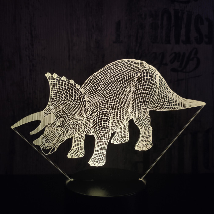 Triceratops 4 7 színű 3D led lámpa