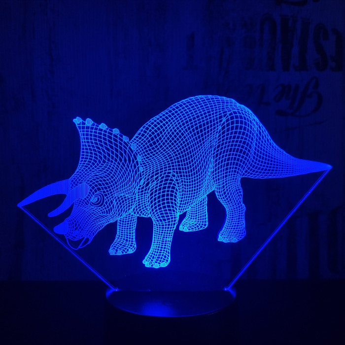 Triceratops 4 7 színű 3D led lámpa