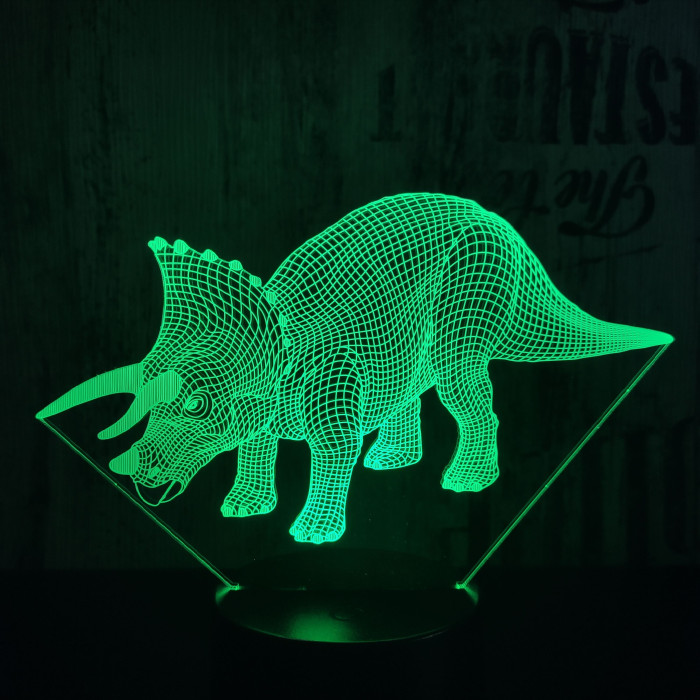 Triceratops 4 7 színű 3D led lámpa