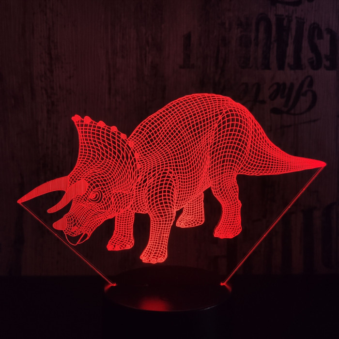 Triceratops 4 7 színű 3D led lámpa