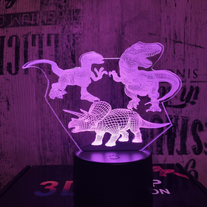 3 Dinó 7 színű 3D led lámpa