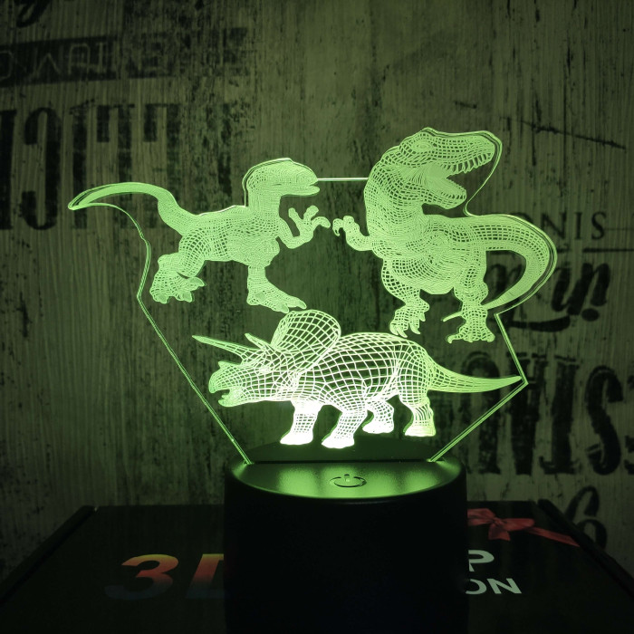 3 Dinó 7 színű 3D led lámpa