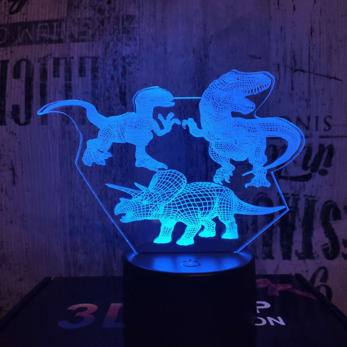3 Dinó 7 színű 3D led lámpa