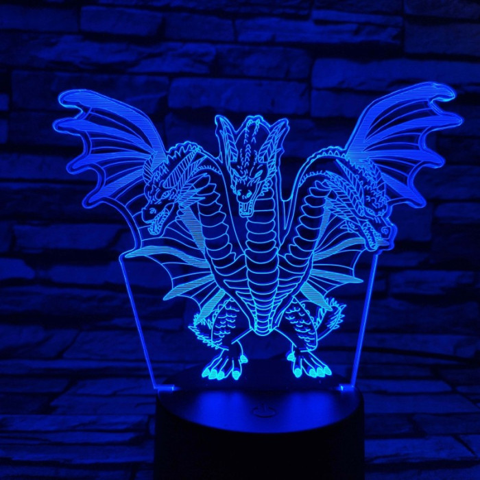 Háromfejű Sárkány 7 színű 3D led lámpa