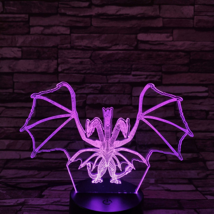 Háromfejű sárkány 7 színű 3D led lámpa