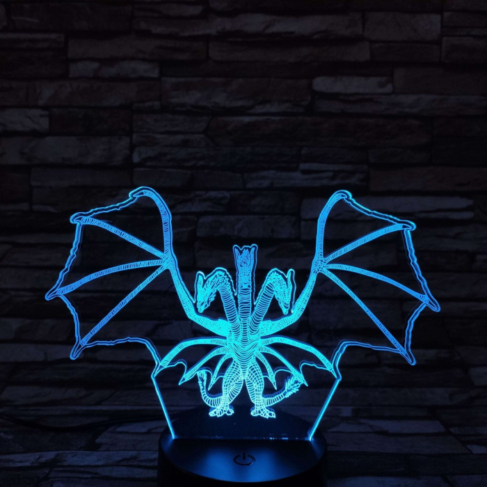 Háromfejű sárkány 7 színű 3D led lámpa
