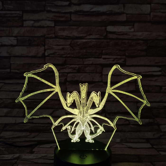 Háromfejű sárkány 7 színű 3D led lámpa