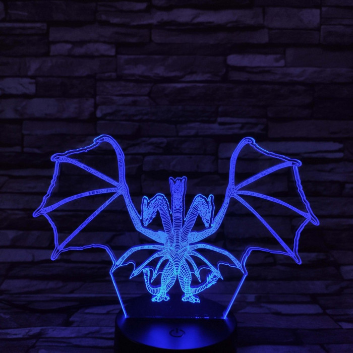 Háromfejű sárkány 7 színű 3D led lámpa