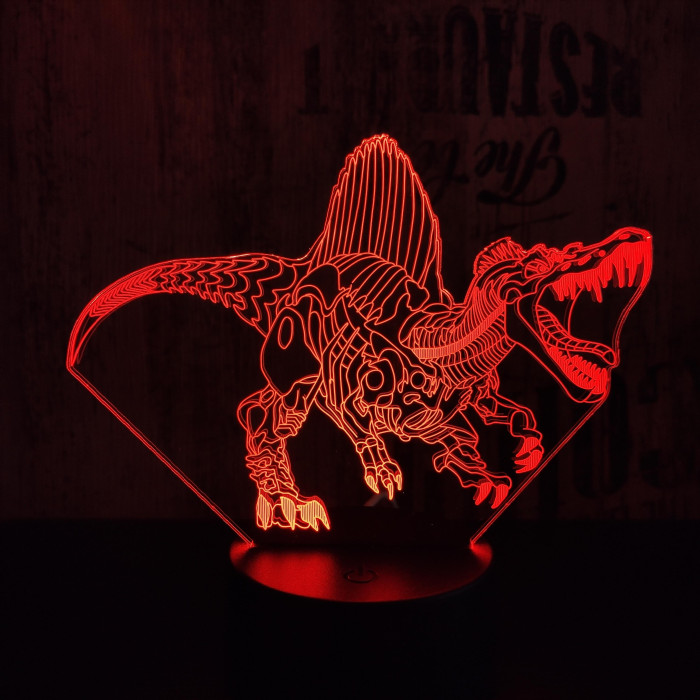 Spinosaurus mecha 7 színű 3D led lámpa