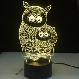 Két  Bagoly 7 szinű 3D led lámpa