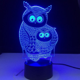 Két  Bagoly 7 szinű 3D led lámpa