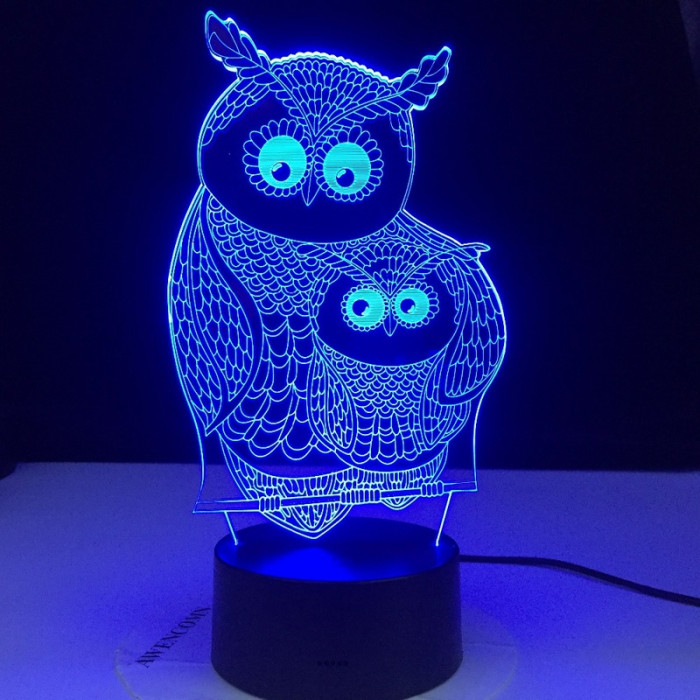 Két  Bagoly 7 szinű 3D led lámpa