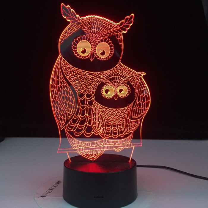 Két  Bagoly 7 szinű 3D led lámpa