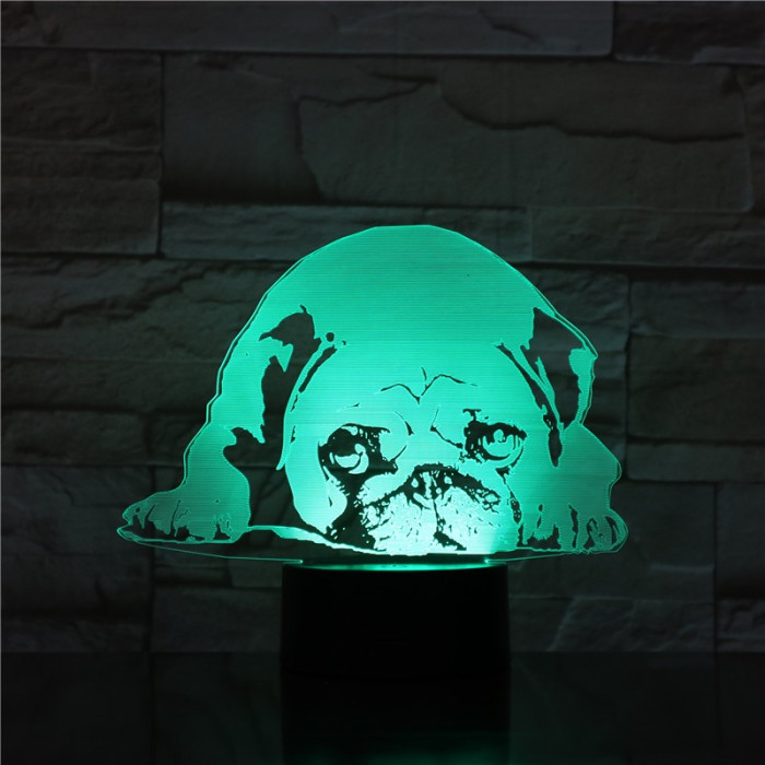 Fekvő Bulldog 7 színű 3D led lámpa