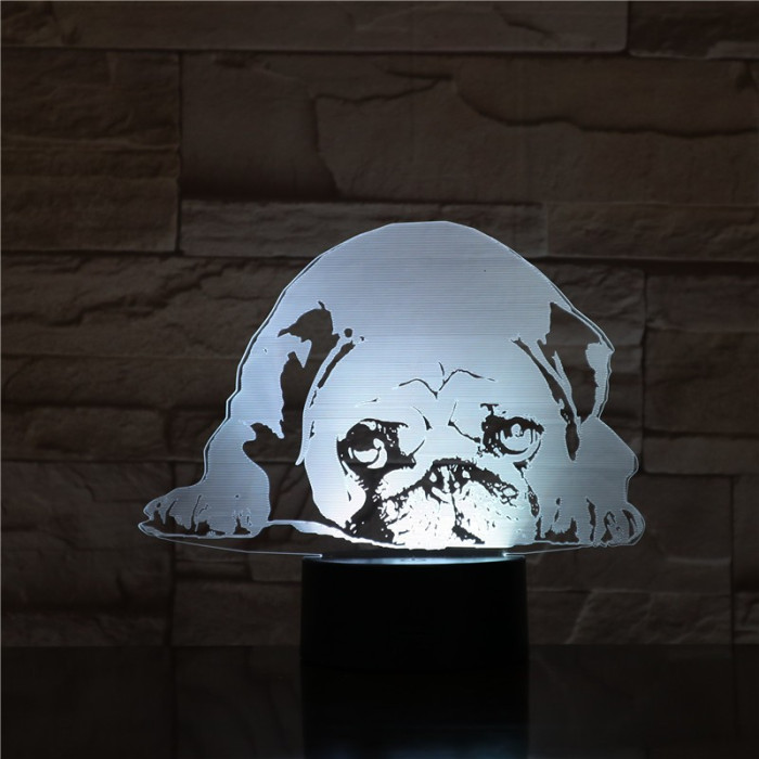 Fekvő Bulldog 7 színű 3D led lámpa