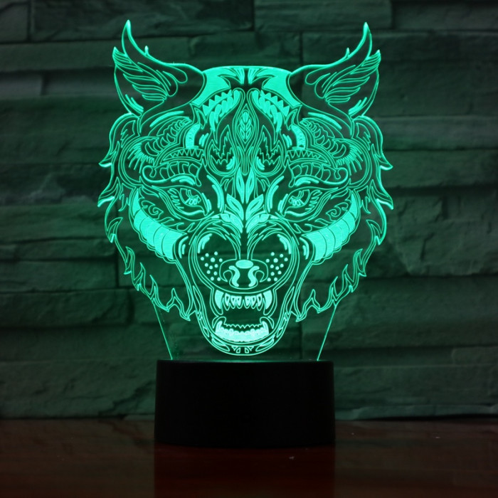 Farkas Fej 7 színű 3D led lámpa