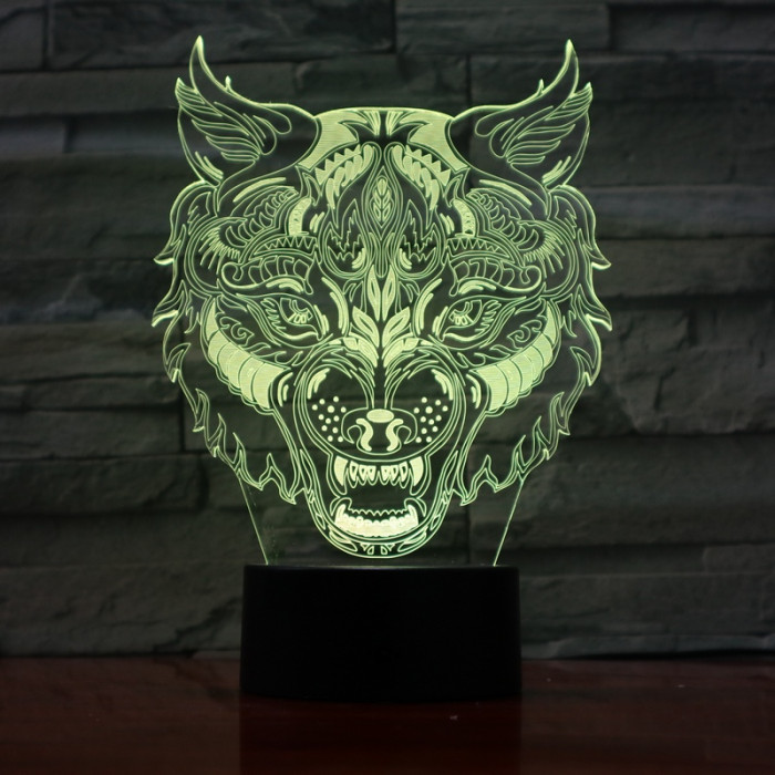 Farkas Fej 7 színű 3D led lámpa