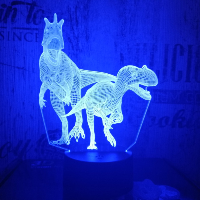 Két dinó raptor 7 színű 3D led lámpa